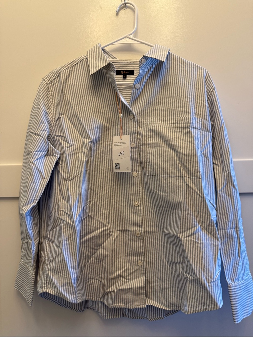 Quince NWT Organic Cotton Relaxed Oxford Shirt Black Midtown Stripe Size Small
